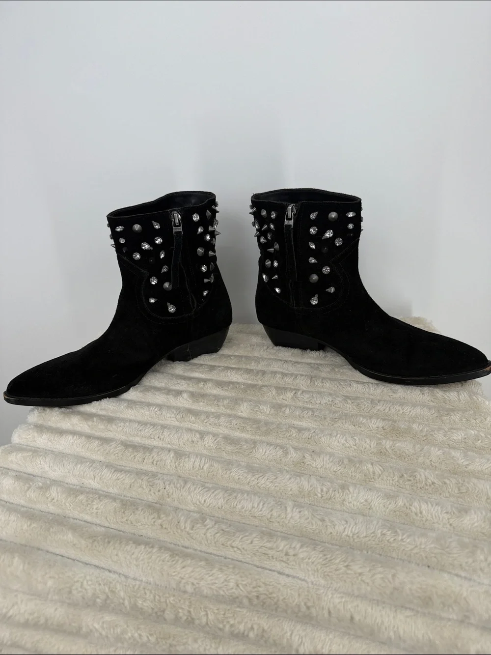 Sam Edelman Avril Black Suede Crystal-Embellished Women's Ankle Boots size 8M
